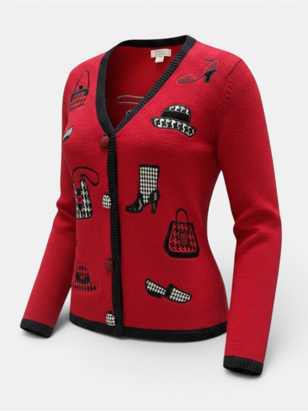 Christopher & Bank Preppy Long Sleeved Women’s
 Cardigan In Red/Black/White Sz L